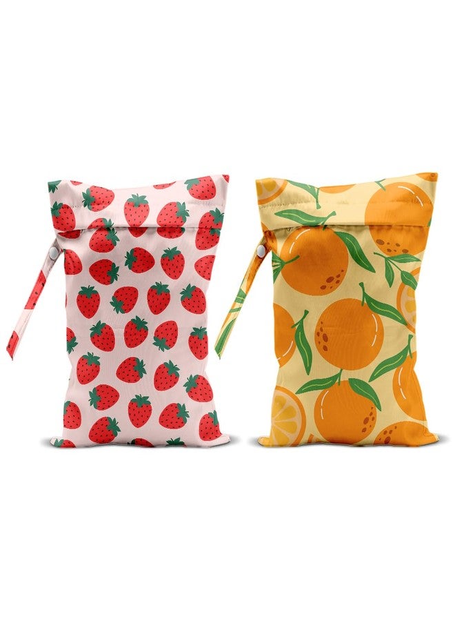 CQM 2Pcs Summer Fruits Wet Bags 12x10 Inch, Strawberry Orange Waterproof Travel Laundry Bags, Reusable Wet Dry Bag for Swimsuit Beach Diapers Dirty Yoga Gym Clothes, Travel Gifts for Women Friend - Image 1